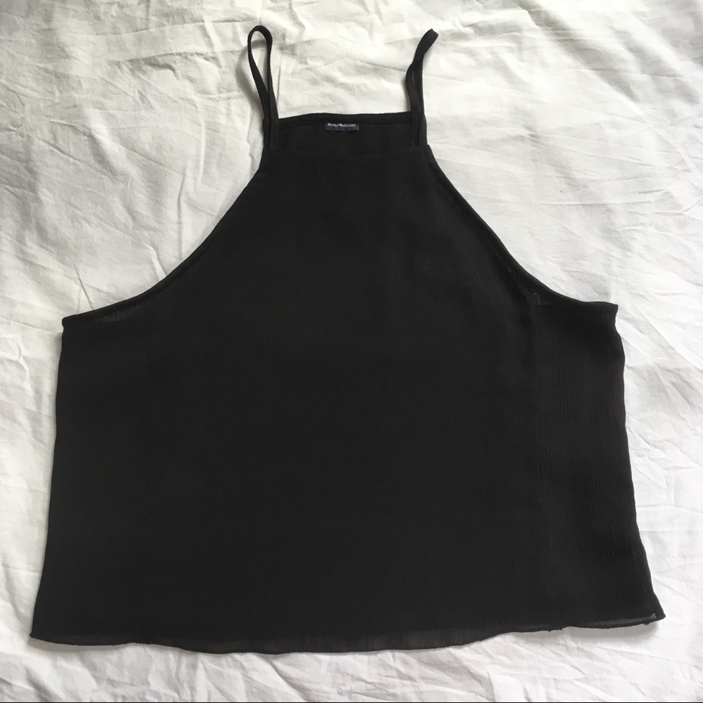 Black spaghetti-strap halter top